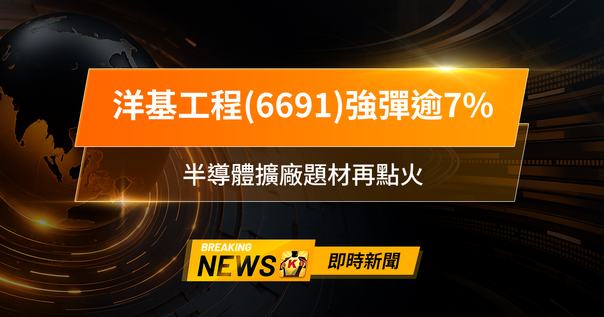 【13:13 即時新聞】洋基工程(6691)強彈逾7％，法人回補、技術面翻多，半導體擴廠題材再點火