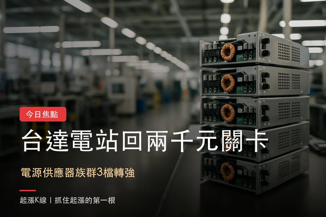 台達電收上2,005元站回2,000元關卡,電源供應器族群另有3檔轉強