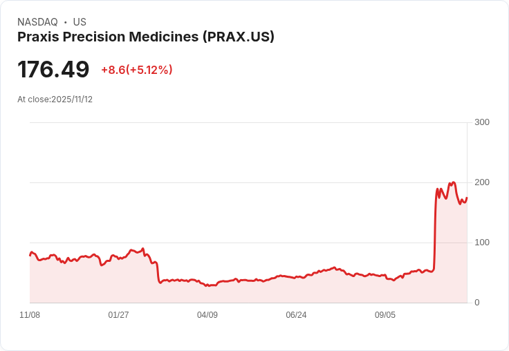 【00:04 即時新聞】Praxis Precision Medicines (PRAX) 盤中急跌5.12％ 技術指標轉弱引關注