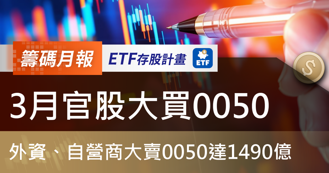 【ETF籌碼月報】3月官股大買0050,外資、自營商大賣0050達1490億