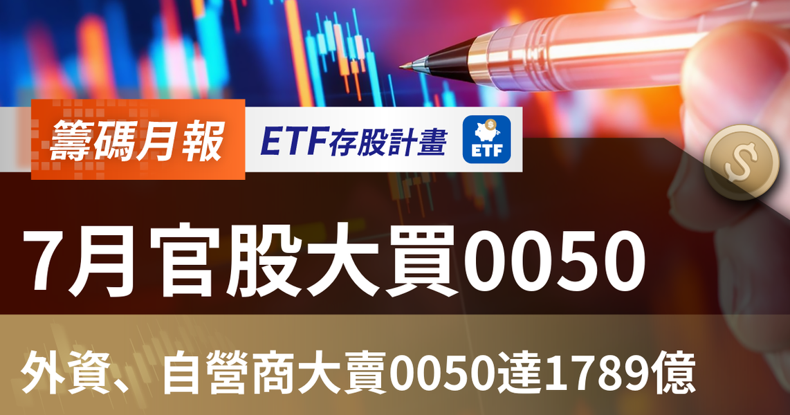 【ETF籌碼月報】7月官股大買0050，外資、自營商大賣0050達1789億